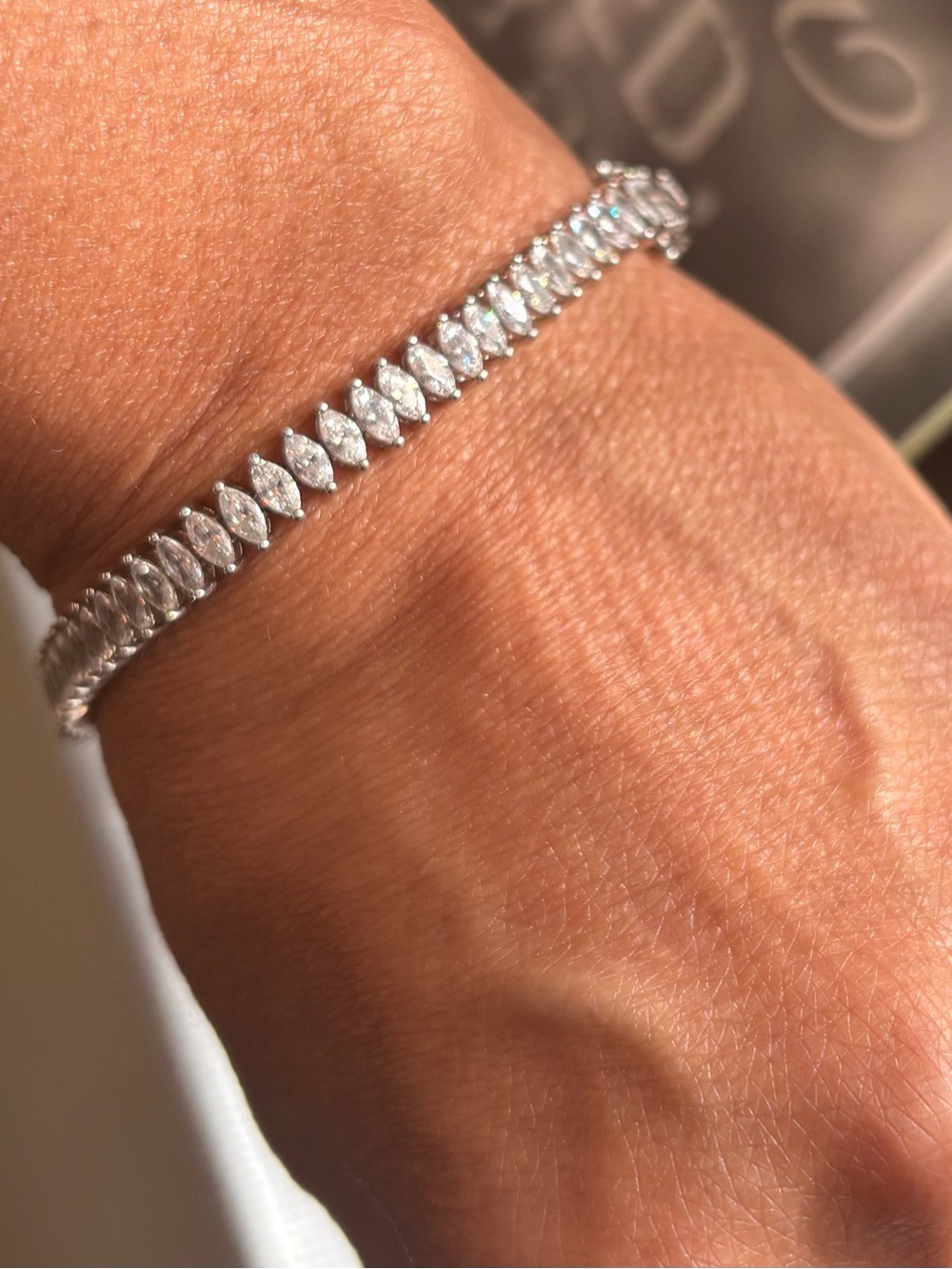 IBB CN Marquis White CZ Rhodium Plated Tennis Bracelet 7.25” New
